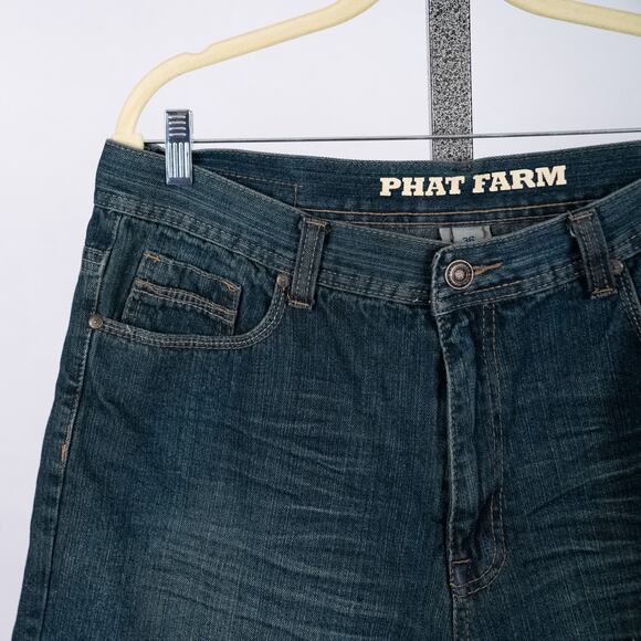 Y2K Phat Farm Denim Jean Shorts Mens SZ 36 Skater Hip Hop Jorts Streetwear Baggy - Picture 5 of 11